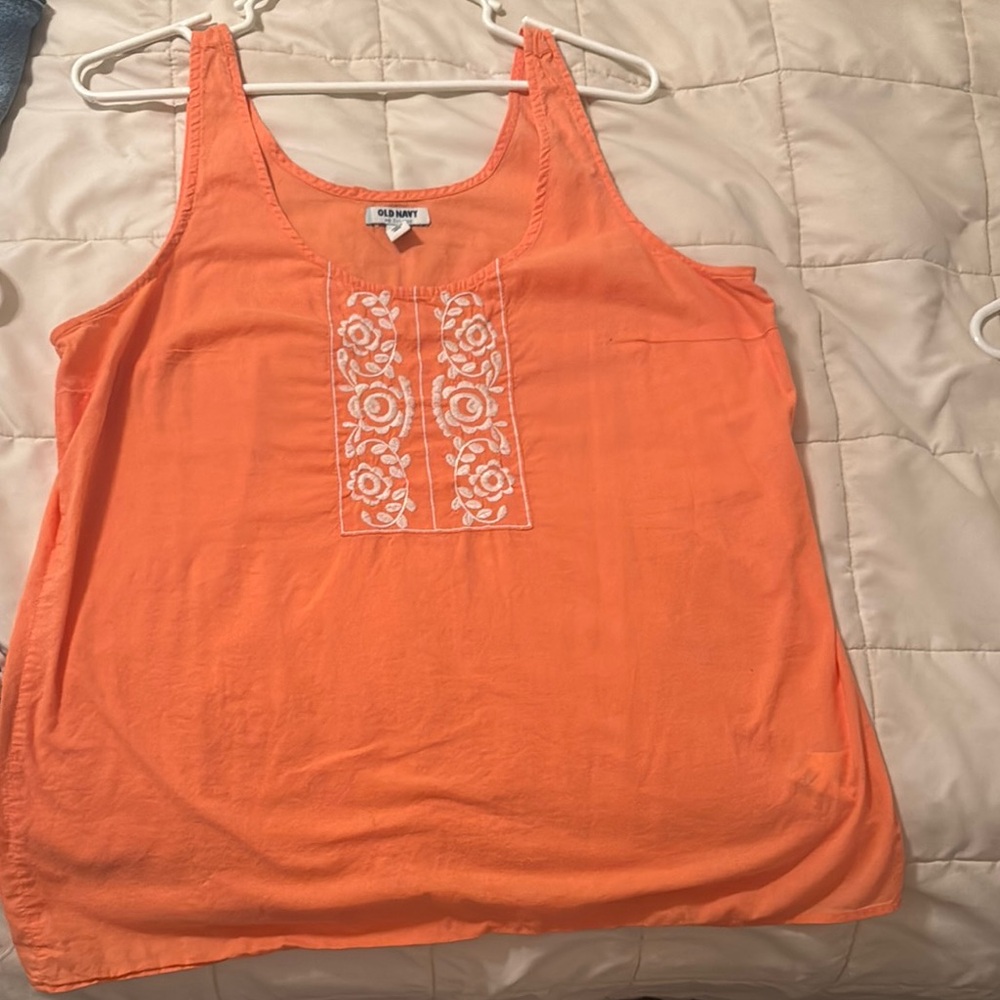 Old Navy Women's Orange Embroidered Tank Top
